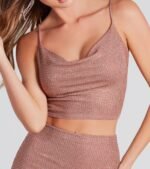Holiday Hottie Glitter Cowl Neck Crop Top - Image 4