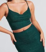 Holiday Hottie Glitter Cowl Neck Crop Top - Image 8