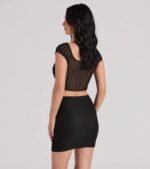 Set For Good Cap Sleeve Slit Texture Crop Top - Image 2