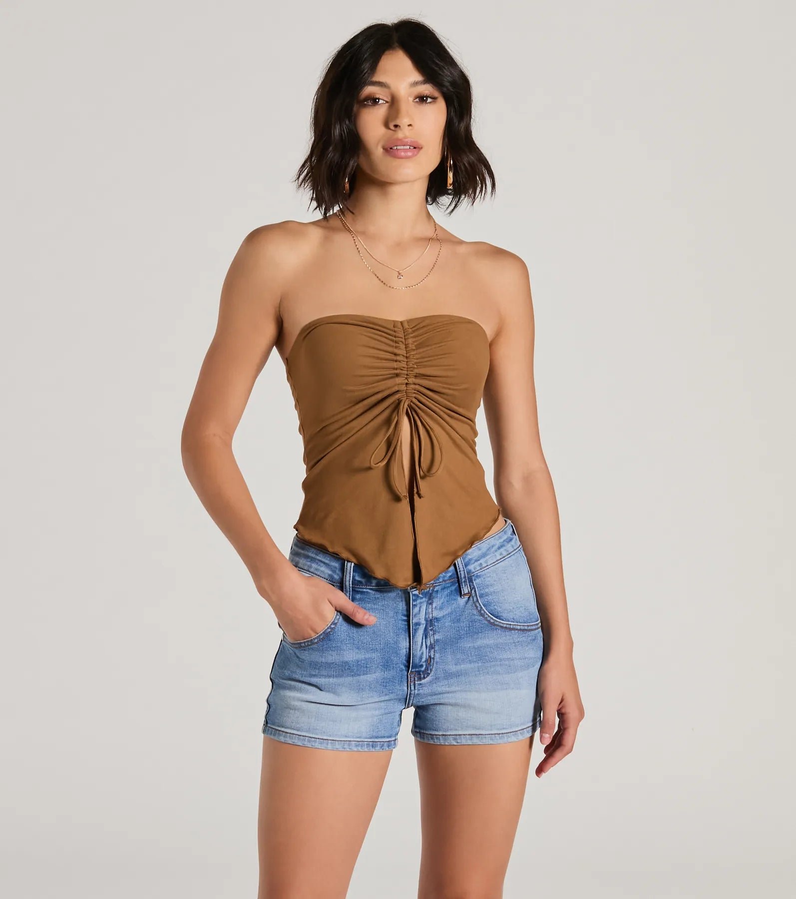 06001-5375_1_MOCHA_HitTheCityStraplessSlitCropTop_58973056-13ed-4b39-8ddf-62c88b6eef83 Hit The City Strapless Slit Crop Top - Image 1