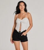 Sweetly Coy V-Neck Slit Lace Crop Top - Image 5