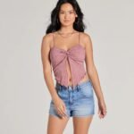 Sweetly Coy V-Neck Slit Lace Crop Top