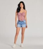 Sweetly Coy V-Neck Slit Lace Crop Top - Image 3