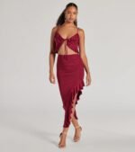 Flirty Moves Ruffled Tie-Front Knit Crop Top - Image 3