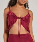 Flirty Moves Ruffled Tie-Front Knit Crop Top - Image 4