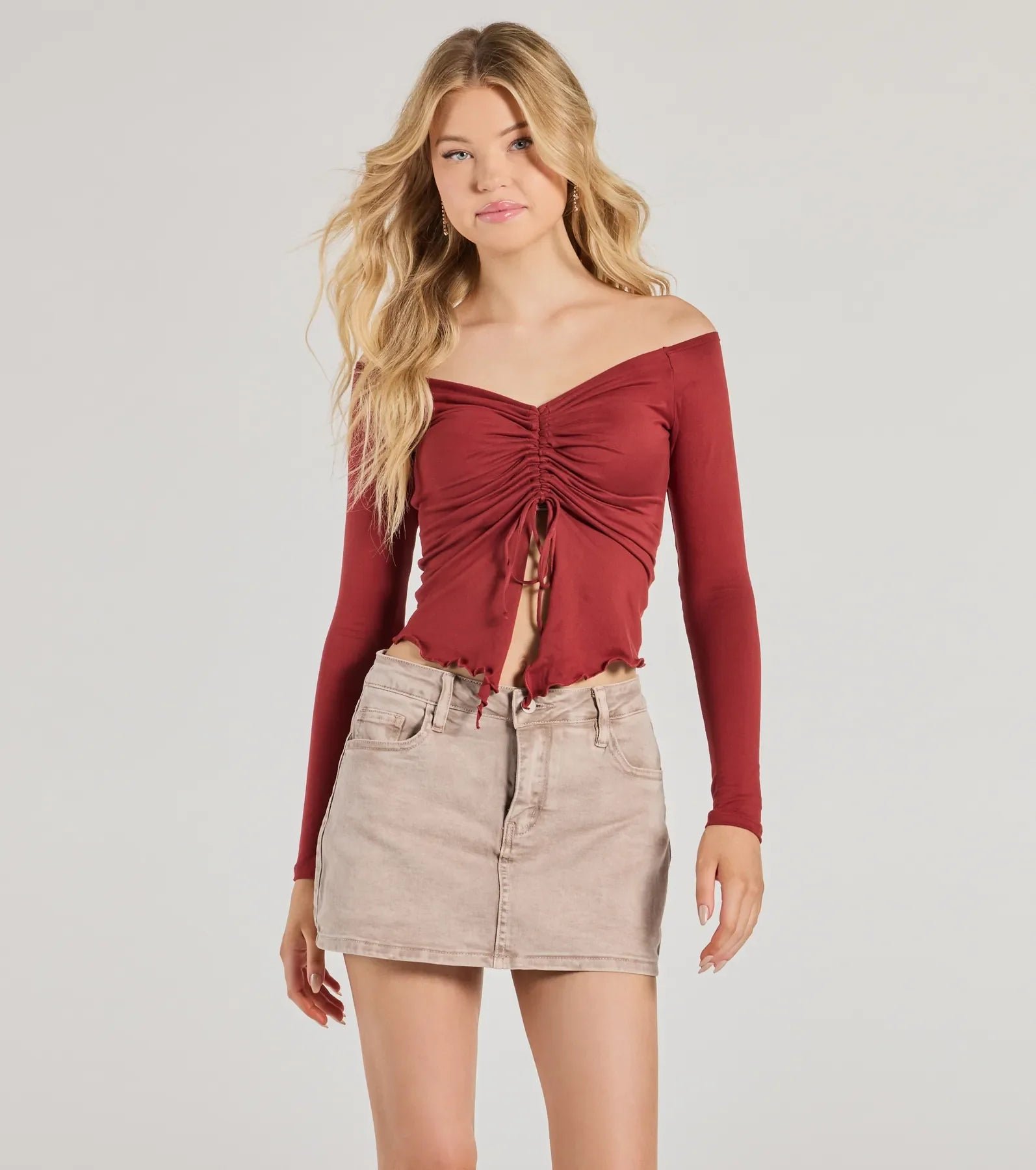 06001-5501_1_RUST_AdorableFlirtOffTheShoulderKnitTop_d9c10f3c-24c9-4b5f-bdba-37aa61d65748 Adorable Flirt Off-The-Shoulder Knit Top - Image 1