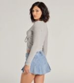 Trendy Casual Long Sleeve Tie-Front Top - Image 6