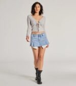 Trendy Casual Long Sleeve Tie-Front Top - Image 7
