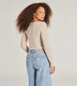 Trendy Casual Long Sleeve Tie-Front Top - Image 2