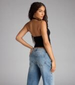 Feel The Vibes Halter V-Neck Crop Top - Image 6