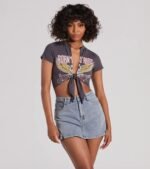 Born To Ride Short Sleeve Tie Front Graphic Tee