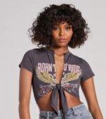 Born To Ride Short Sleeve Tie Front Graphic Tee - Image 4