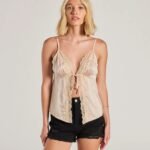 Sense Of Style Lace Trim Tie Front Cami Crop Top