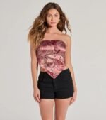 Sangria Sunset Strapless Paisley Satin Crop Top - Image 5