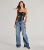Level Up Sleek Faux Leather Strapless Corset Top - Image 3