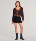 Polished Cozy Houndstooth Eyelash Knit Cardigan - Image 7