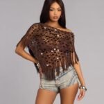 Bare Minimum Drama Sequin Crochet Fringe Poncho