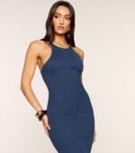 Refined High Neck Open Back Dress - Image 5