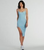 Perfectly Stylish Sleeveless Ribbed Knit Midi Dress - Image 9