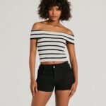 Just Your Stripe Off-The-Shoulder Crop Top