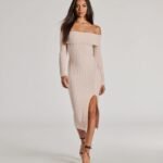 Cozy Luxe Cable Knit Off-The-Shoulder Midi Dress