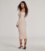Cozy Luxe Cable Knit Off-The-Shoulder Midi Dress - Image 2