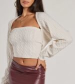 Cozy Glam Cable Knit Long Sleeve Bolero - Image 5