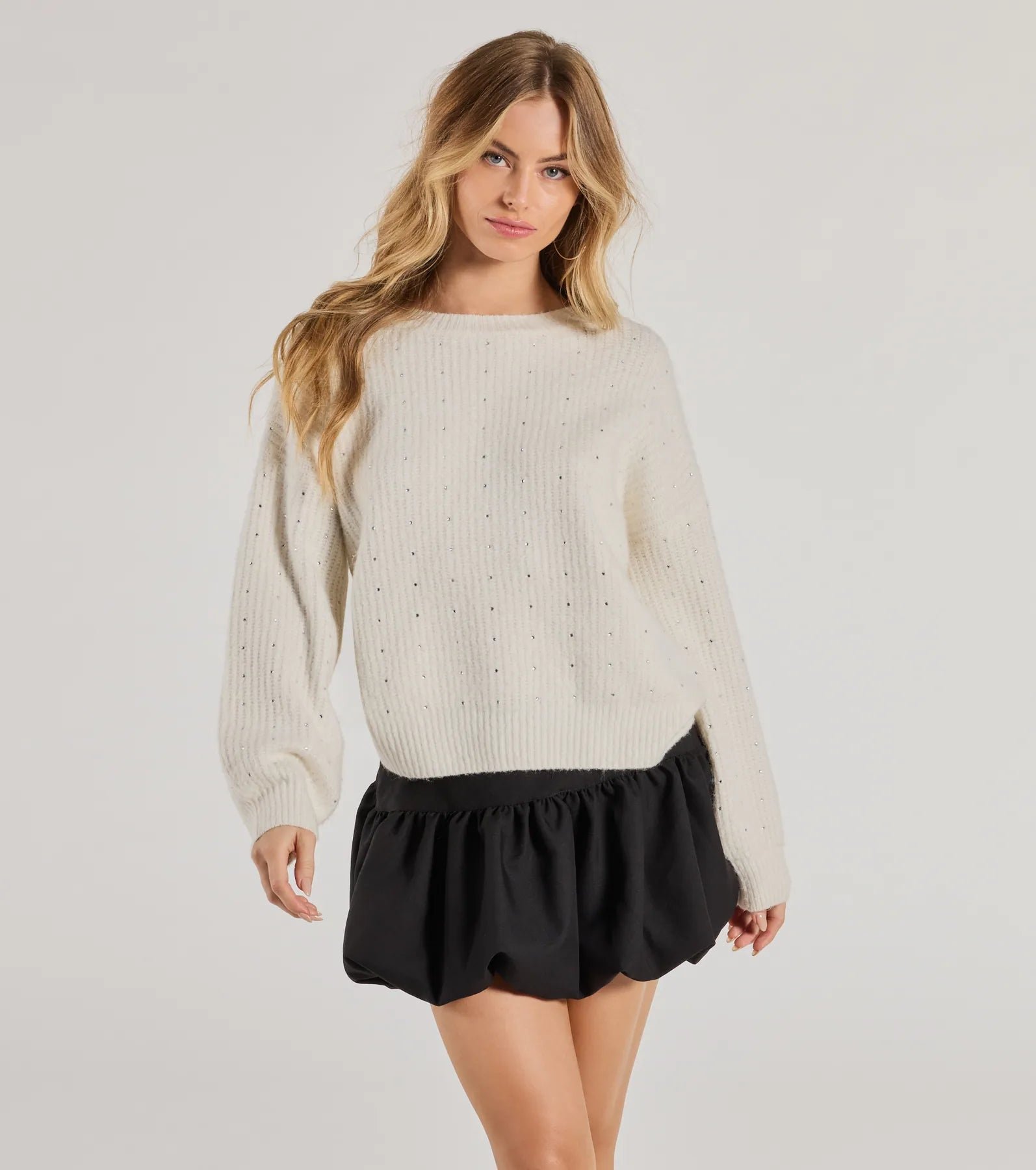 06005-2120_1_IVORY_CozySparkleRhinestoneRibbedKnitSweater Cozy Sparkle Rhinestone Ribbed Knit Sweater - Image 1