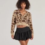 So Fierce Leopard Print Eyelash Knit Cropped Cardigan
