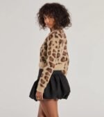 So Fierce Leopard Print Eyelash Knit Cropped Cardigan - Image 2