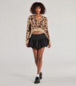 So Fierce Leopard Print Eyelash Knit Cropped Cardigan - Image 3