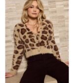So Fierce Leopard Print Eyelash Knit Cropped Cardigan - Image 5