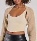 Cuddly Cozy Eyelash Knit Sweater Bolero - Image 8