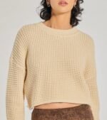 Coziest Style Waffle Knit Crew Neck Sweater - Image 4