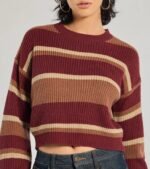 Preppy Style Striped Knit Crew Neck Sweater - Image 4