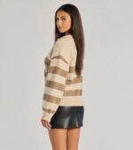 Stripe Sensation Collared Pullover Sweater - Image 3