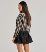 Polished Cozy Houndstooth Eyelash Knit Cardigan - Image 2