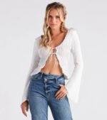 Beachy Vibes Bell Sleeve Tie-Front Top