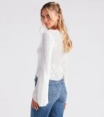 Beachy Vibes Bell Sleeve Tie-Front Top - Image 2