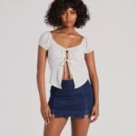 Sultry Example Tie-Front Lace Trim Crop Top