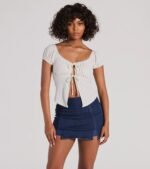 Sultry Example Tie-Front Lace Trim Crop Top