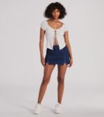 Sultry Example Tie-Front Lace Trim Crop Top - Image 3