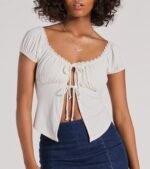 Sultry Example Tie-Front Lace Trim Crop Top - Image 4