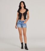 Sweet As Can Be Cap Sleeve Tie Front Crop Top - Image 3