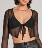 Get The Look Long Sleeve Tie-Front Mesh Top - Image 4