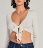 Infinite Possibilities Long Sleeve Tie-Front Crop Top - Image 8