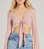 Infinite Possibilities Long Sleeve Tie-Front Crop Top - Image 4