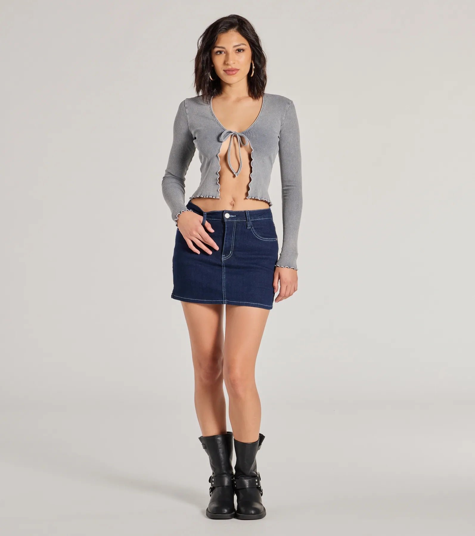 06202-0491_1_CHARCOAL_MajorCrushRibbedKnitTieFrontCardigan Major Crush Ribbed Knit Tie-Front Cardigan - Image 1