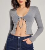 Major Crush Ribbed Knit Tie-Front Cardigan - Image 4