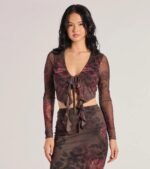 Wild Blossom Abstract Print Tie-Front Crop Top - Image 2